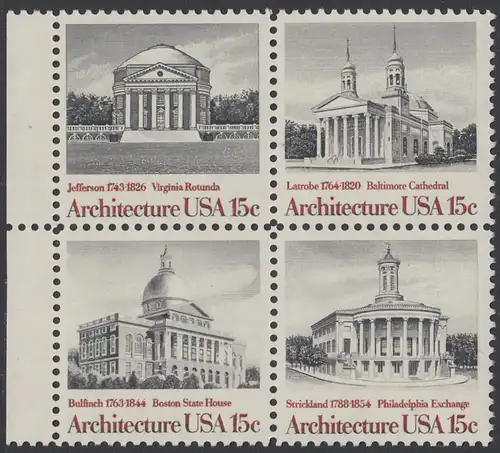 USA Michel 1382-1385 / Scott 1779-1782 postfrisch BLOCK RÄNDER links (a2) - Amerikanische Architektur