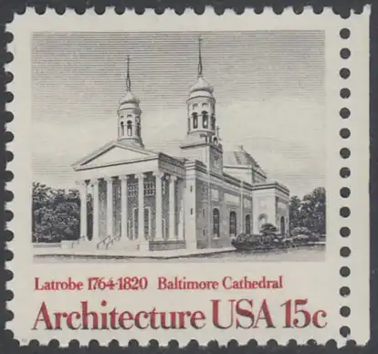 USA Michel 1383 / Scott 1780 postfrisch EINZELMARKE RAND rechts - Amerikanische Architektur: Kathedrale von Baltimore 