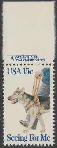 USA Michel 1390 / Scott 1787 postfrisch EINZELMARKE RAND oben m/ copyright symbol - Blindenhunde in Amerika