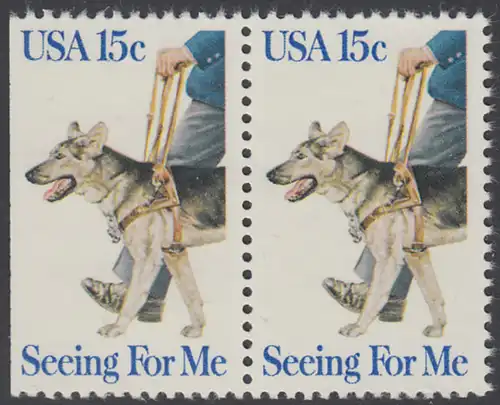 USA Michel 1390 / Scott 1787 postfrisch horiz.PAAR (links ungezähnt) - Blindenhunde in Amerika