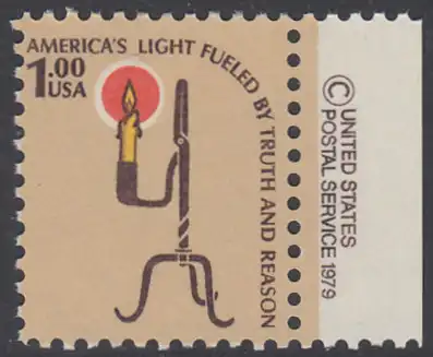 USA Michel 1391 / Scott 1610 postfrisch EINZELMARKE RAND rechts m/ copyright symbol - Americana-Ausgabe: Kerzenhalter aus der Pionierzeit