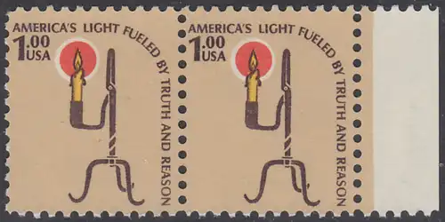 USA Michel 1391 / Scott 1610 postfrisch horiz.PAAR RAND rechts - Americana-Ausgabe: Kerzenhalter aus der Pionierzeit