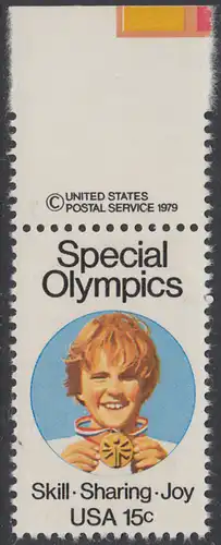 USA Michel 1392 / Scott 1788 postfrisch EINZELMARKE RAND oben m/ copyright symbol - Special Olympics, Brockport, NY