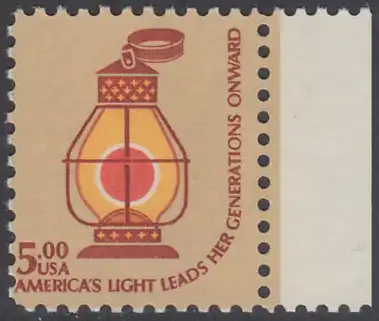 USA Michel 1393 / Scott 1612 postfrisch EINZELMARKE RAND rechts - Americana-Ausgabe: Petroleum-Sturmlampe 