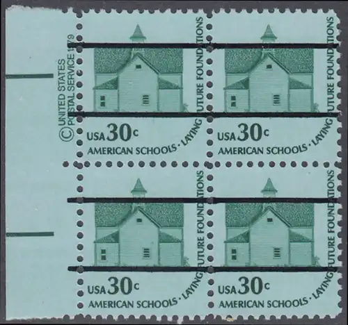 USA Michel 1394 / Scott 1606 postfrisch / precancelled BLOCK RÄNDER links m/ copyright symbol - Americana-Ausgabe: Morris Township School No. 2, Devils Lake, ND