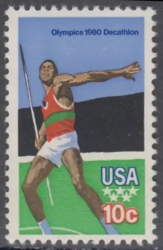 USA Michel 1395 / Scott 1790 postfrisch EINZELMARKE (a1) - Olympische Sommerspiele 1980, Moskau: Zehnkampf, Speerwurf