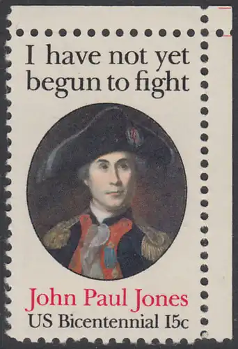 USA Michel 1397 / Scott 1789 postfrisch EINZELMARKE ECKRAND oben rechts - John Paul Jones (1747-1792), Held der Amerikanischen Revolution