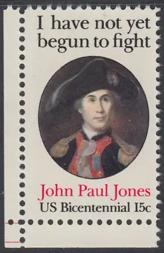 USA Michel 1397 / Scott 1789 postfrisch EINZELMARKE ECKRAND unten links - John Paul Jones (1747-1792), Held der Amerikanischen Revolution