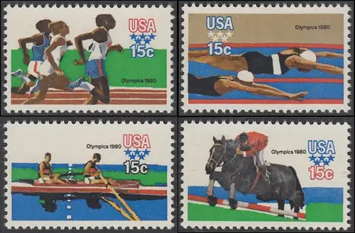 USA Michel 1398-1401 / Scott 1791-1794 postfrisch SATZ(4) EINZELMARKEN - Olympische Sommerspiele 1980, Moskau