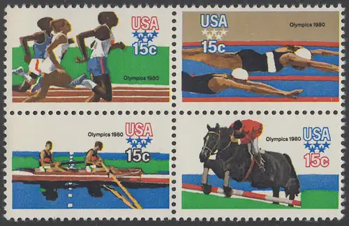 USA Michel 1398-1401 / Scott 1791-1794 postfrisch BLOCK - Olympische Sommerspiele 1980, Moskau