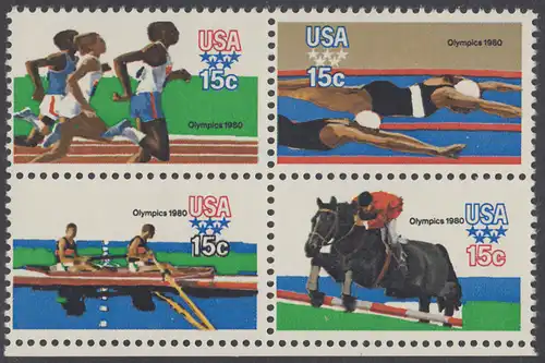 USA Michel 1398-1401 / Scott 1791-1794 postfrisch BLOCK RÄNDER unten - Olympische Sommerspiele 1980, Moskau