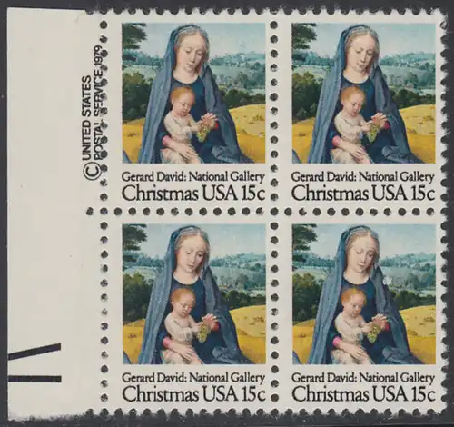 USA Michel 1402 / Scott 1799 postfrisch BLOCK RÄNDER links m/ copyright symbol - Weihnachten: Madonna mit Kind