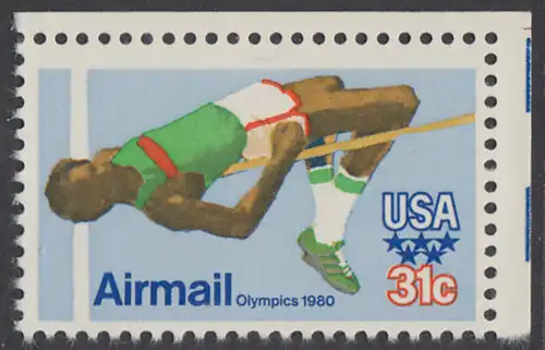 USA Michel 1405 / Scott C097 postfrisch EINZELMARKE ECKRAND oben rechts - Olympische Sommerspiele 1980, Moskau; Hochsprung