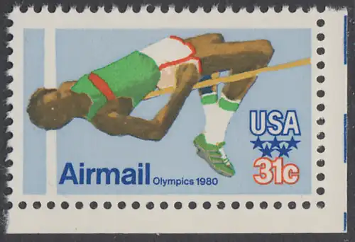 USA Michel 1405 / Scott C097 postfrisch EINZELMARKE ECKRAND unten rechts - Olympische Sommerspiele 1980, Moskau; Hochsprung