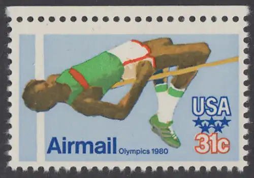 USA Michel 1405 / Scott C097 postfrisch EINZELMARKE RAND oben - Olympische Sommerspiele 1980, Moskau; Hochsprung