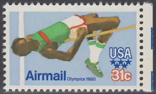 USA Michel 1405 / Scott C097 postfrisch EINZELMARKE RAND rechts (a1) - Olympische Sommerspiele 1980, Moskau; Hochsprung