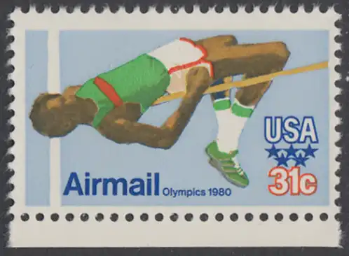 USA Michel 1405 / Scott C097 postfrisch EINZELMARKE RAND unten - Olympische Sommerspiele 1980, Moskau; Hochsprung