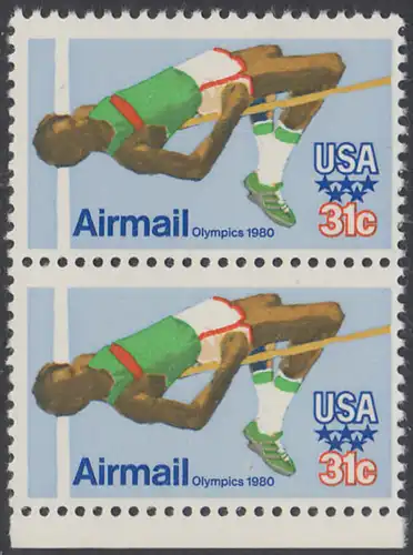 USA Michel 1405 / Scott C097 postfrisch vert.PAAR RAND unten - Olympische Sommerspiele 1980, Moskau; Hochsprung