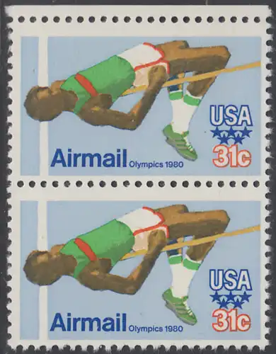 USA Michel 1405 / Scott C097 postfrisch vert.PAAR RAND oben - Olympische Sommerspiele 1980, Moskau; Hochsprung