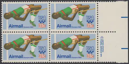 USA Michel 1405 / Scott C097 postfrisch BLOCK RÄNDER rechts m/ copyright symbol (a2) - Olympische Sommerspiele 1980, Moskau; Hochsprung