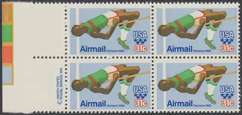 USA Michel 1405 / Scott C097 postfrisch BLOCK RÄNDER links m/ copyright symbol (a3) - Olympische Sommerspiele 1980, Moskau; Hochsprung