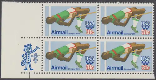 USA Michel 1405 / Scott C097 postfrisch ZIP-BLOCK (ll/a2) - Olympische Sommerspiele 1980, Moskau; Hochsprung