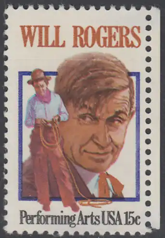 USA Michel 1406 / Scott 1801 postfrisch EINZELMARKE RAND rechts - Darstellende Künste und Künstler: Will Rogers; Wild-West-Show-Star