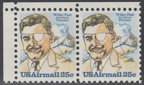 USA Michel 1408 / Scott C095 postfrisch horiz.PAAR ECKRAND oben links - Wiley Post, Flugpionier