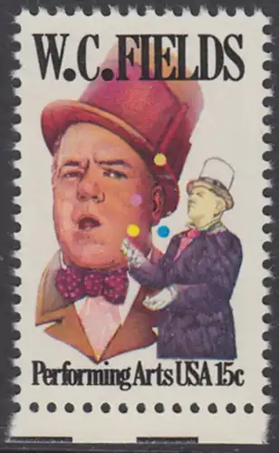 USA Michel 1410 / Scott 1803 postfrisch EINZELMARKE RAND unten - Darstellende Künste und Künstler: W. C. Fields; Schauspieler und Artist, als Jongleur