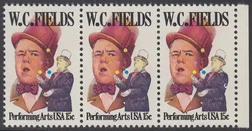 USA Michel 1410 / Scott 1803 postfrisch horiz.STRIP(3) RAND rechts - Darstellende Künste und Künstler: W. C. Fields; Schauspieler und Artist, als Jongleur