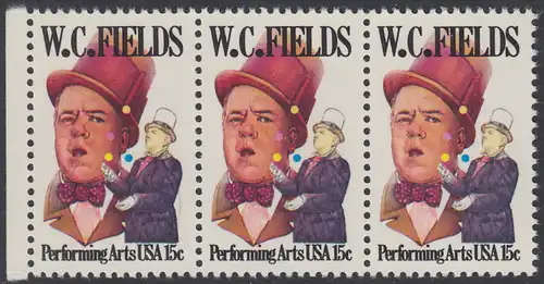 USA Michel 1410 / Scott 1803 postfrisch horiz.STRIP(3) RAND links - Darstellende Künste und Künstler: W. C. Fields; Schauspieler und Artist, als Jongleur