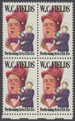 USA Michel 1410 / Scott 1803 postfrisch BLOCK RÄNDER unten - Darstellende Künste und Künstler: W. C. Fields; Schauspieler und Artist, als Jongleur