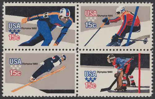 USA Michel 1411-1414 / Scott 1795-1798 postfrisch BLOCK - Olympische Winterspiele, Lake Placid, NY