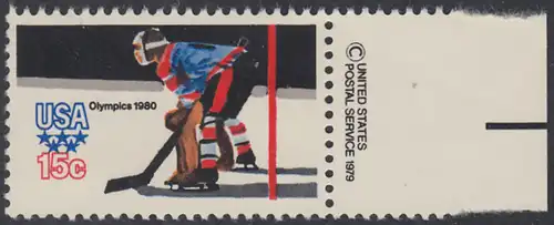 USA Michel 1414 / Scott 1798 postfrisch EINZELMARKE RAND rechts m/ copyright symbol - Olympische Winterspiele, Lake Placid, NY; Eishockey