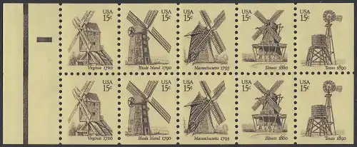 USA Michel 1415-1419 / Scott 1742a postfrisch Markenheftchenblatt(10 ) - Amerikanische Windmühlen