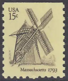 USA Michel 1417 / Scott 1740 postfrisch EINZELMARKE (oben ungezähnt) - Amerikanische Windmühlen: Windmühle in Eastham, Cape Cod, MA