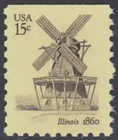 USA Michel 1418 / Scott 1741 postfrisch EINZELMARKE (oben ungezähnt) - Amerikanische Windmühlen: Holländische Windmühle, Fabian Park, IL