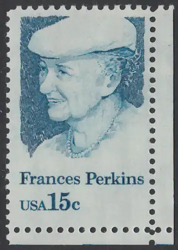 USA Michel 1427 / Scott 1821 postfrisch EINZELMARKE ECKRAND unten rechts - Frances Perkins, erstes weibliches Regierungsmitglied
