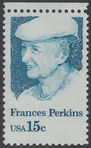 USA Michel 1427 / Scott 1821 postfrisch EINZELMARKE RAND oben - Frances Perkins, erstes weibliches Regierungsmitglied