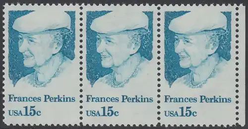 USA Michel 1427 / Scott 1821 postfrisch horiz.STRIP(3) RAND rechts - Frances Perkins, erstes weibliches Regierungsmitglied