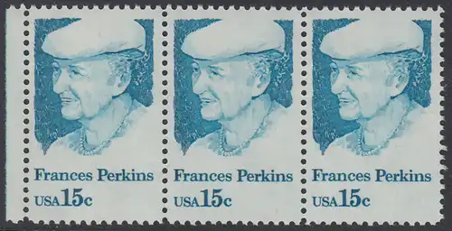 USA Michel 1427 / Scott 1821 postfrisch horiz.STRIP(3) RAND links - Frances Perkins, erstes weibliches Regierungsmitglied
