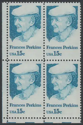 USA Michel 1427 / Scott 1821 postfrisch BLOCK ECKRAND unten links - Frances Perkins, erstes weibliches Regierungsmitglied
