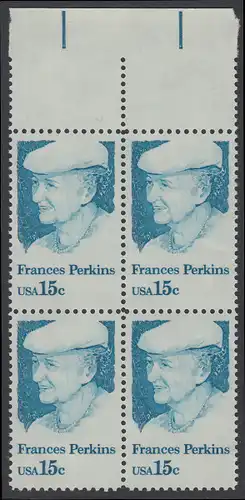 USA Michel 1427 / Scott 1821 postfrisch BLOCK RÄNDER oben - Frances Perkins, erstes weibliches Regierungsmitglied