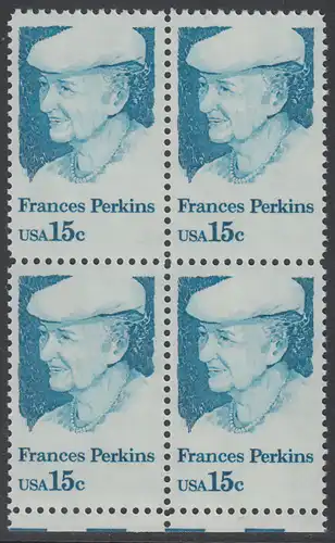 USA Michel 1427 / Scott 1821 postfrisch BLOCK RÄNDER unten - Frances Perkins, erstes weibliches Regierungsmitglied