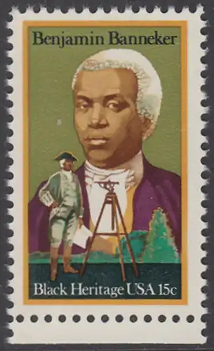 USA Michel 1420 / Scott 1804 postfrisch EINZELMARKE RAND oben - Schwarzamerikanisches Erbe: Benjamin Banneker, Mathematiker und Astronom; Vermessungsgerät