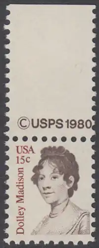 USA Michel 1428 / Scott 1822 postfrisch EINZELMARKE RAND oben m/ copyright symbol - Amerikanische Persönlichkeiten: Dolly Madison, Präsidentengattin