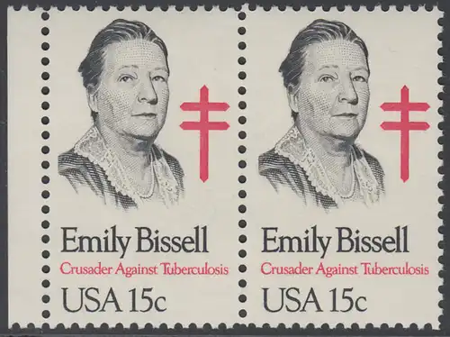 USA Michel 1429 / Scott 1823 postfrisch horiz.PAAR RAND links - Emily Bissell (1861-1948), Kämpferin gegen die Tuberkulose