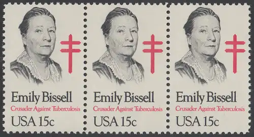 USA Michel 1429 / Scott 1823 postfrisch horiz.STRIP(3) - Emily Bissell (1861-1948), Kämpferin gegen die Tuberkulose