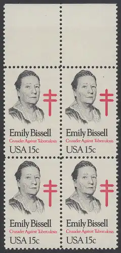 USA Michel 1429 / Scott 1823 postfrisch BLOCK RÄNDER oben - Emily Bissell (1861-1948), Kämpferin gegen die Tuberkulose