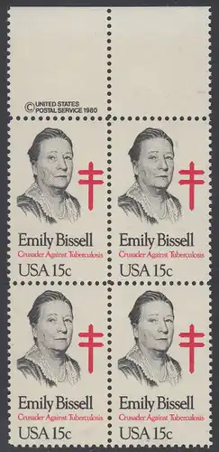 USA Michel 1429 / Scott 1823 postfrisch BLOCK RÄNDER oben m/ copyright symbol - Emily Bissell (1861-1948), Kämpferin gegen die Tuberkulose